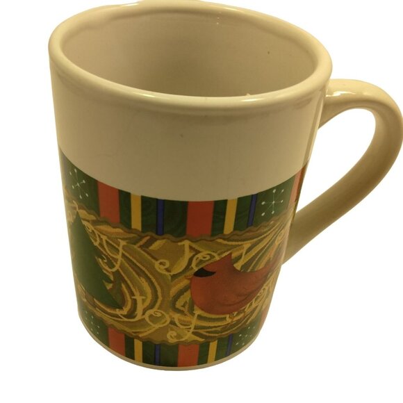 Royal Norfolk Christmas Coffee Cup Mug Joy Cardinal Abstract Design Holly Tree - Picture 3 of 9
